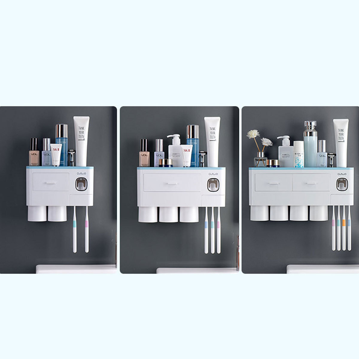 Non-marking Hanging Magnetic Toothbrush Holder Single Drawer Storage Rack With Toothpaste Squeezer Toiletry Set - Image 8