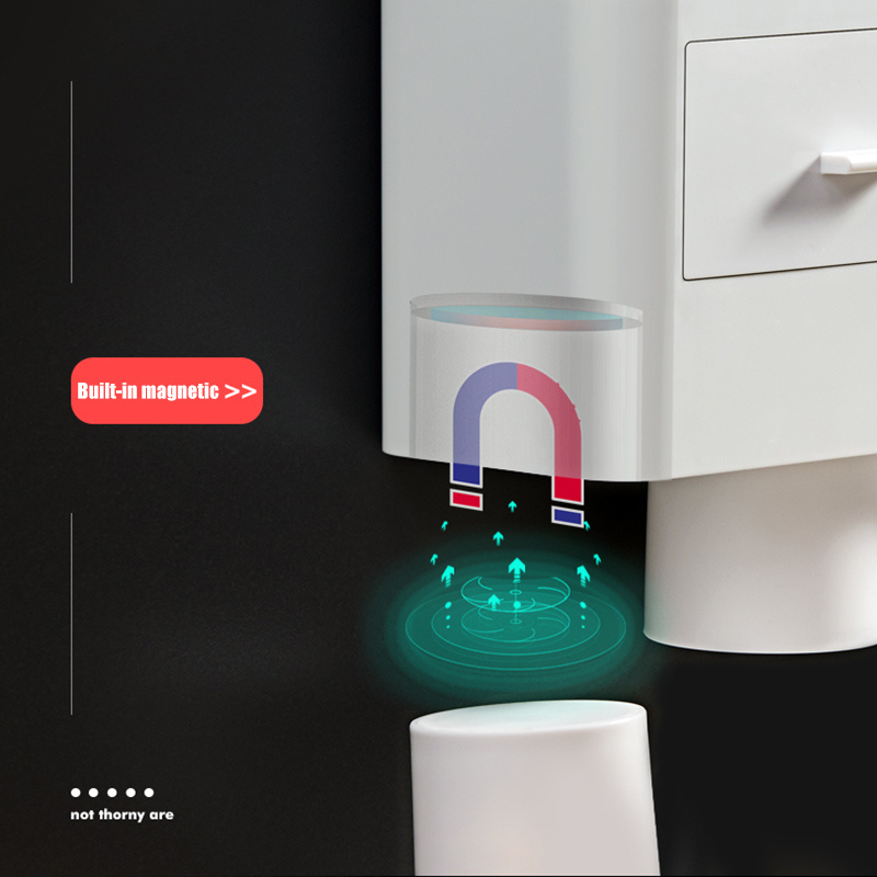 Non-marking Hanging Magnetic Toothbrush Holder Single Drawer Storage Rack With Toothpaste Squeezer Toiletry Set - Image 9